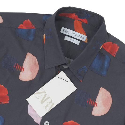 ZARA Charcoal Abstract Print Short Sleeve Casual Shirt
