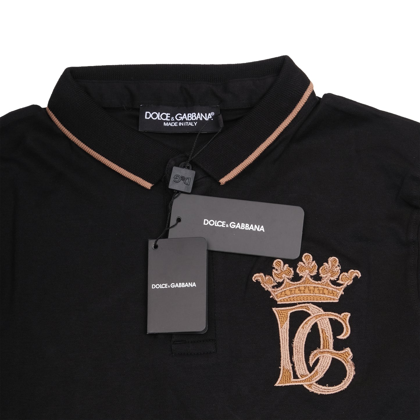 DOLCE&GABBANA Black Polo with Gold Logo Embroidery