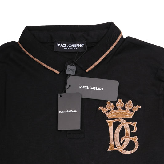 DOLCE&GABBANA Black Polo with Gold Logo Embroidery