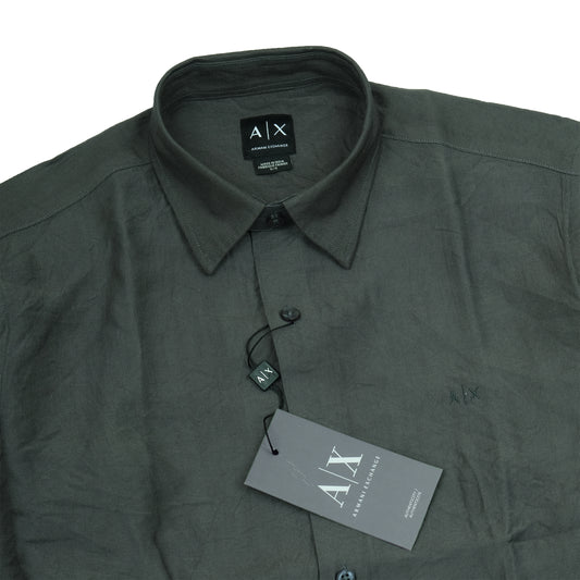 Armani Exchange Dark Green Lightweight Casual Button-Up Shirt