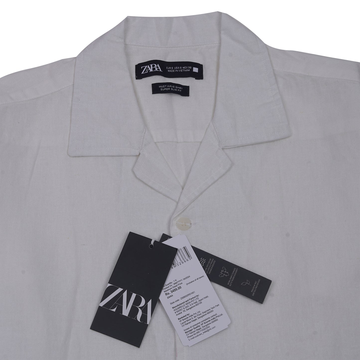 ZARA Glimmering Quartz Classic Fit Short Sleeve Linen Shirt
