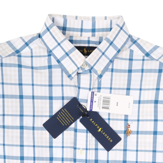 RALPH LAUREN Blue White Windowpane Check Classic Oxford Shirt