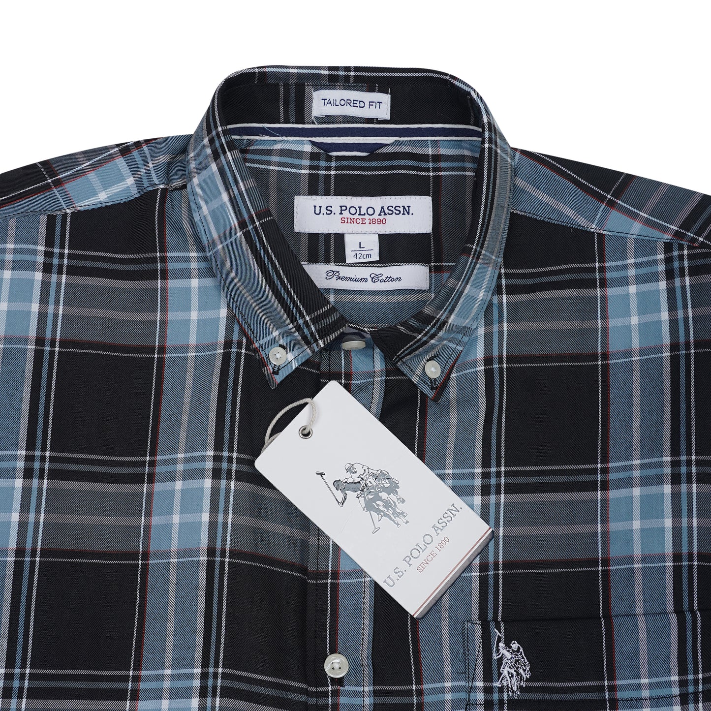 U.S. POLO ASSN. Ethereal Teal Tailored Fit Long Sleeve Check Shirt