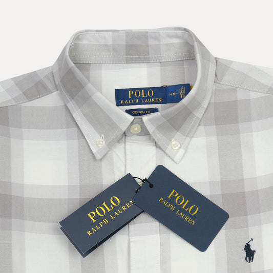 POLO RALPH LAUREN Silver Mist Custom Fit Long Sleeve Plaid Button-Up Shirt