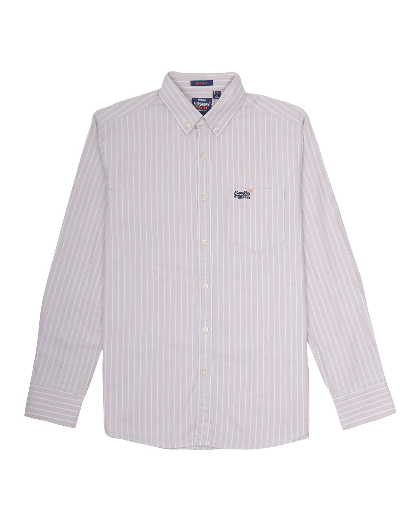 SUPERDRY Beige White Stripe Classic Oxford Long Sleeve Shirt