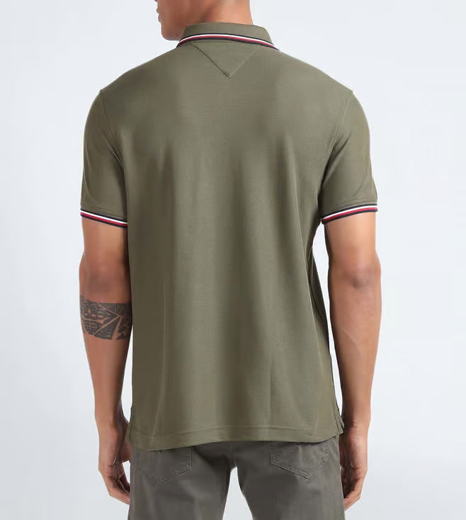TOMMY HILFIGER Olive Green Classic Fit Pique Polo Shirt