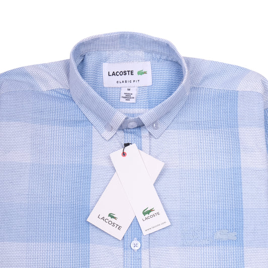 LACOSTE Sky Blue Gingham Classic Fit Long Sleeve Shirt