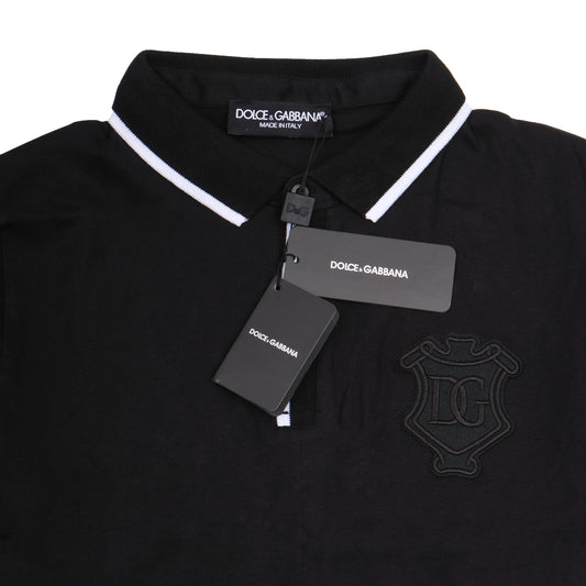 DOLCE&GABBANA Black Classic Polo with Contrast Trim
