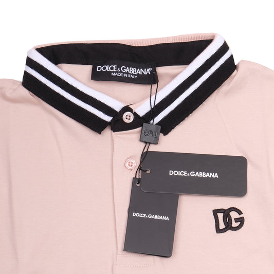 DOLCE&GABBANA Blush Pink Striped Collar Polo Shirt