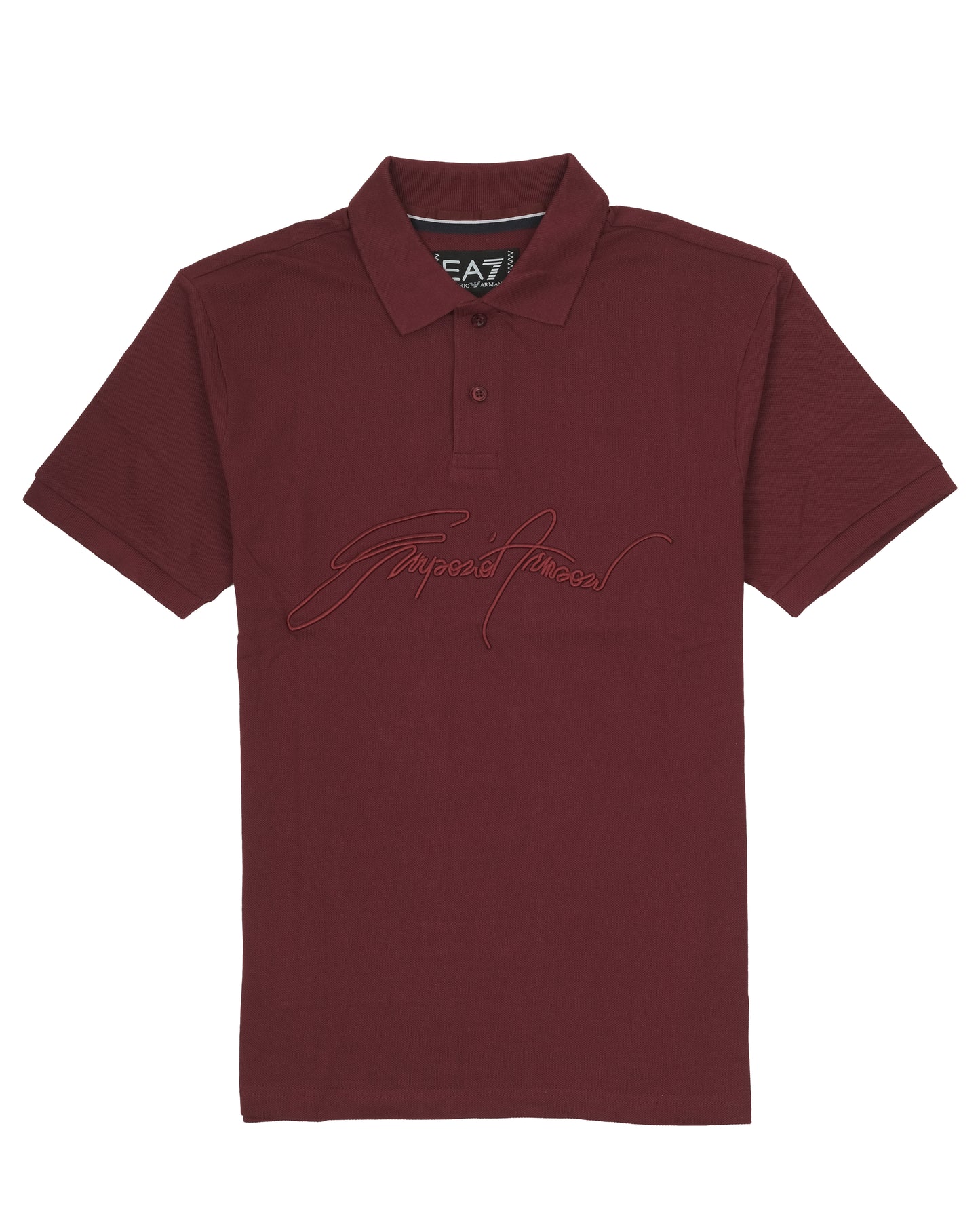 EA7 Emporio Armani Burgundy Signature Embroidered Polo Shirt