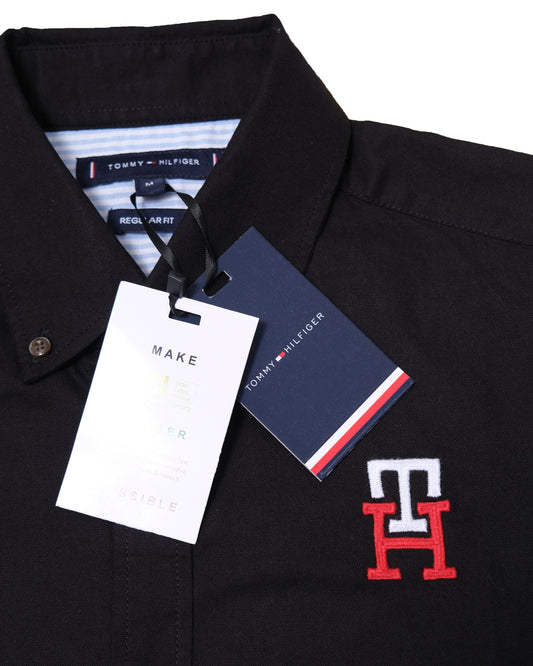 TOMMY HILFIGER Black Classic Fit TH Logo Oxford Long Sleeve Shirt