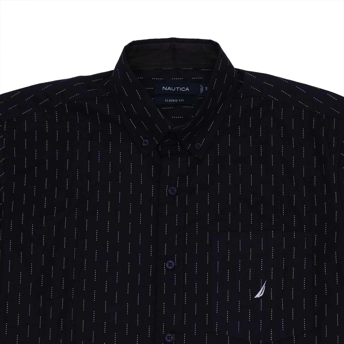 Nautica Classic Fit Navy Geometric Print Short Sleeve Shirt