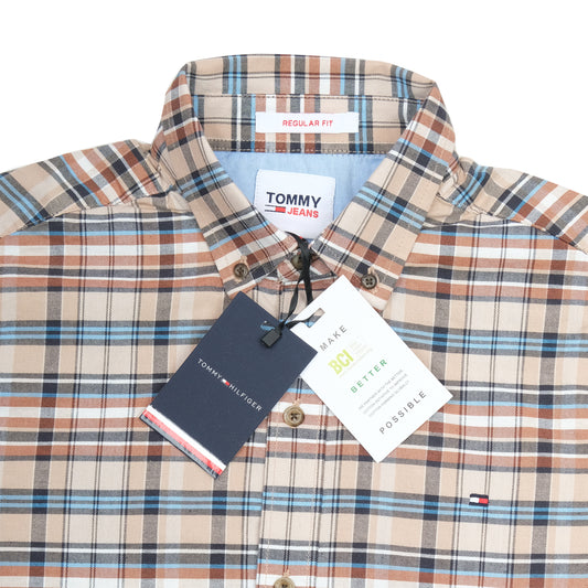 TOMMY Jeans Regular Fit Beige Plaid Button-Up Shirt