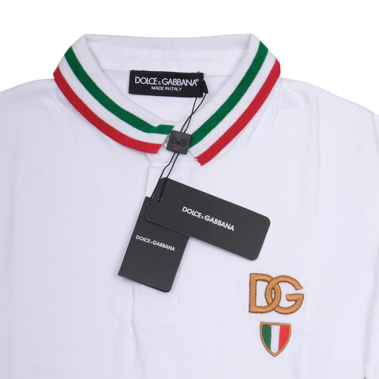 DOLCE&GABBANA White Polo with Italian Flag Trim
