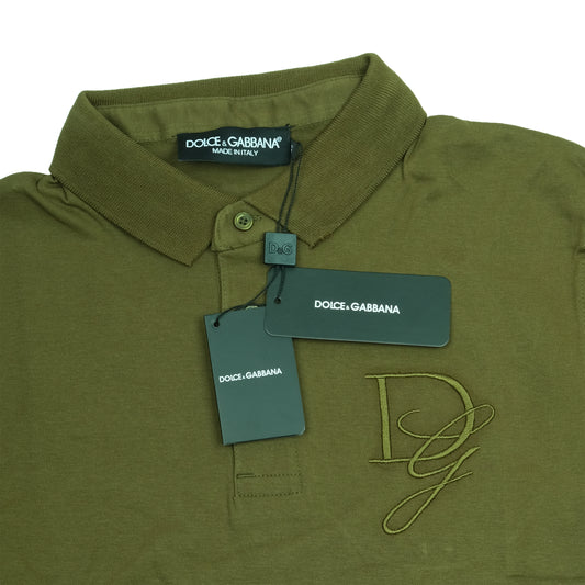 DOLCE&GABBANA Olive Green Classic Logo Polo Shirt