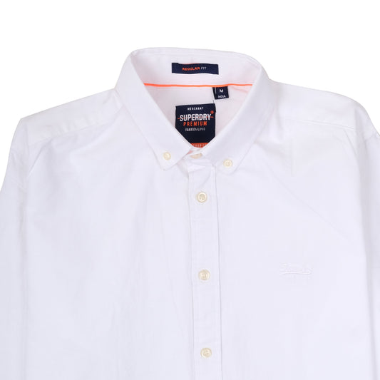 SUPERDRY White Essential Oxford Cotton Long Sleeve Button-Down Shirt