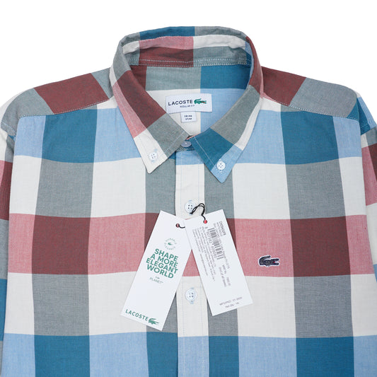 LACOSTE Prismatic Jade Tailored Fit Long Sleeve Checkered Shirt