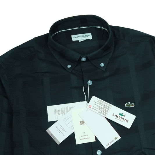 LACOSTE Dark Teal Check Pattern Long Sleeve Shirt