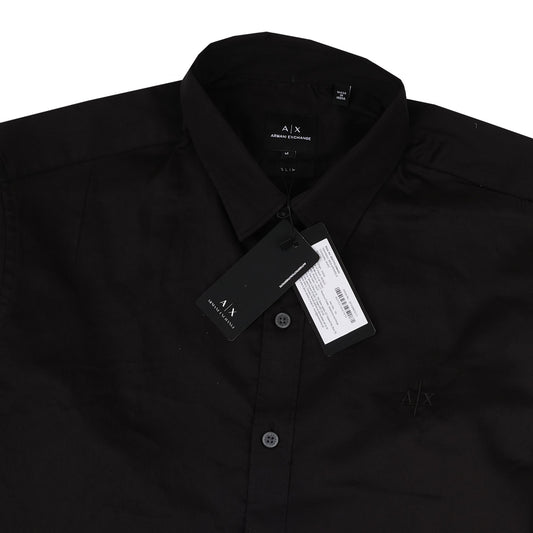 ARMANI EXCHANGE Black Classic Logo Long Sleeve Cotton Shirt