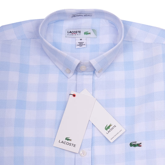 LACOSTE Sky Blue Gingham Classic Fit Long Sleeve Shirt