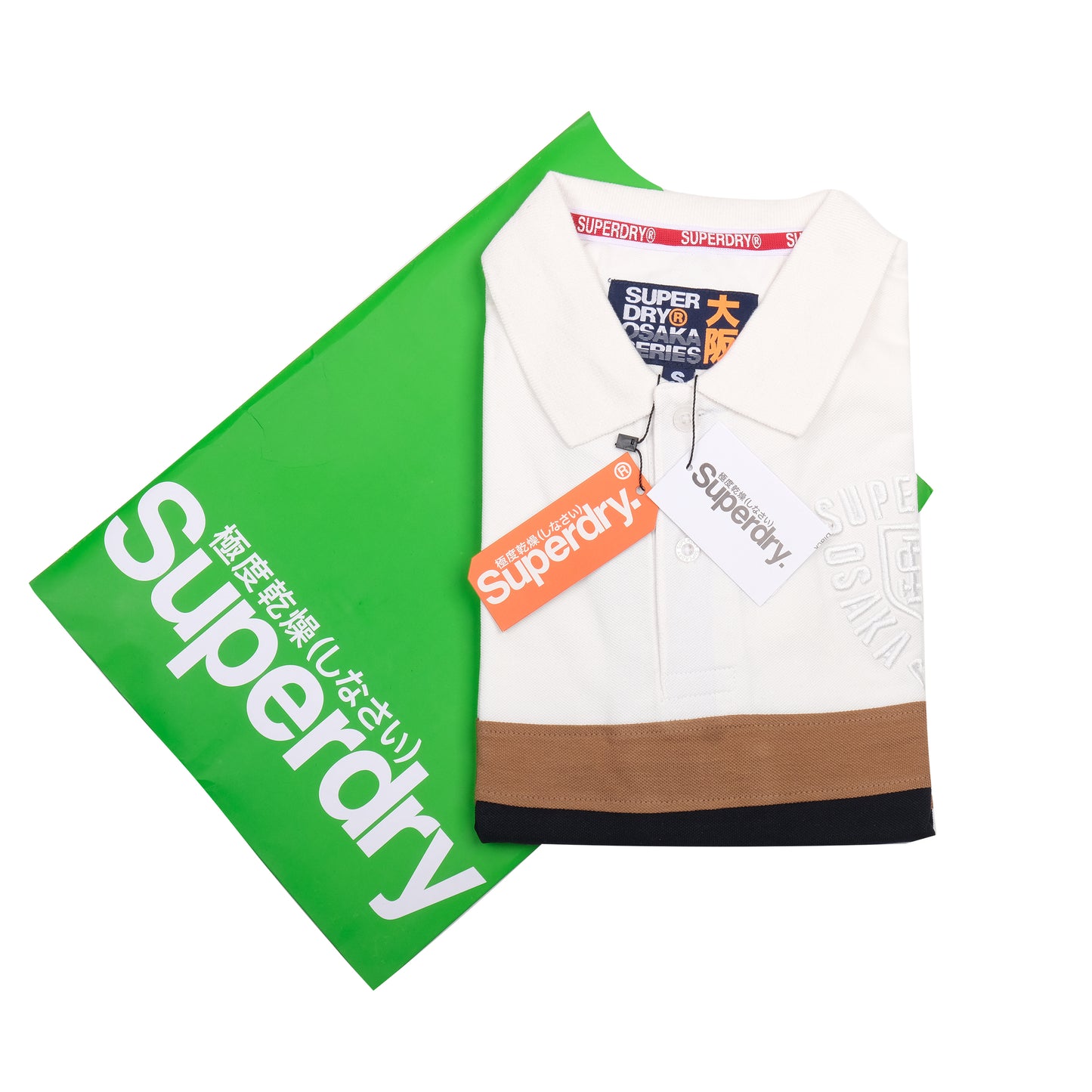 Superdry Osaka Series White and Brown Stripe Polo Shirt