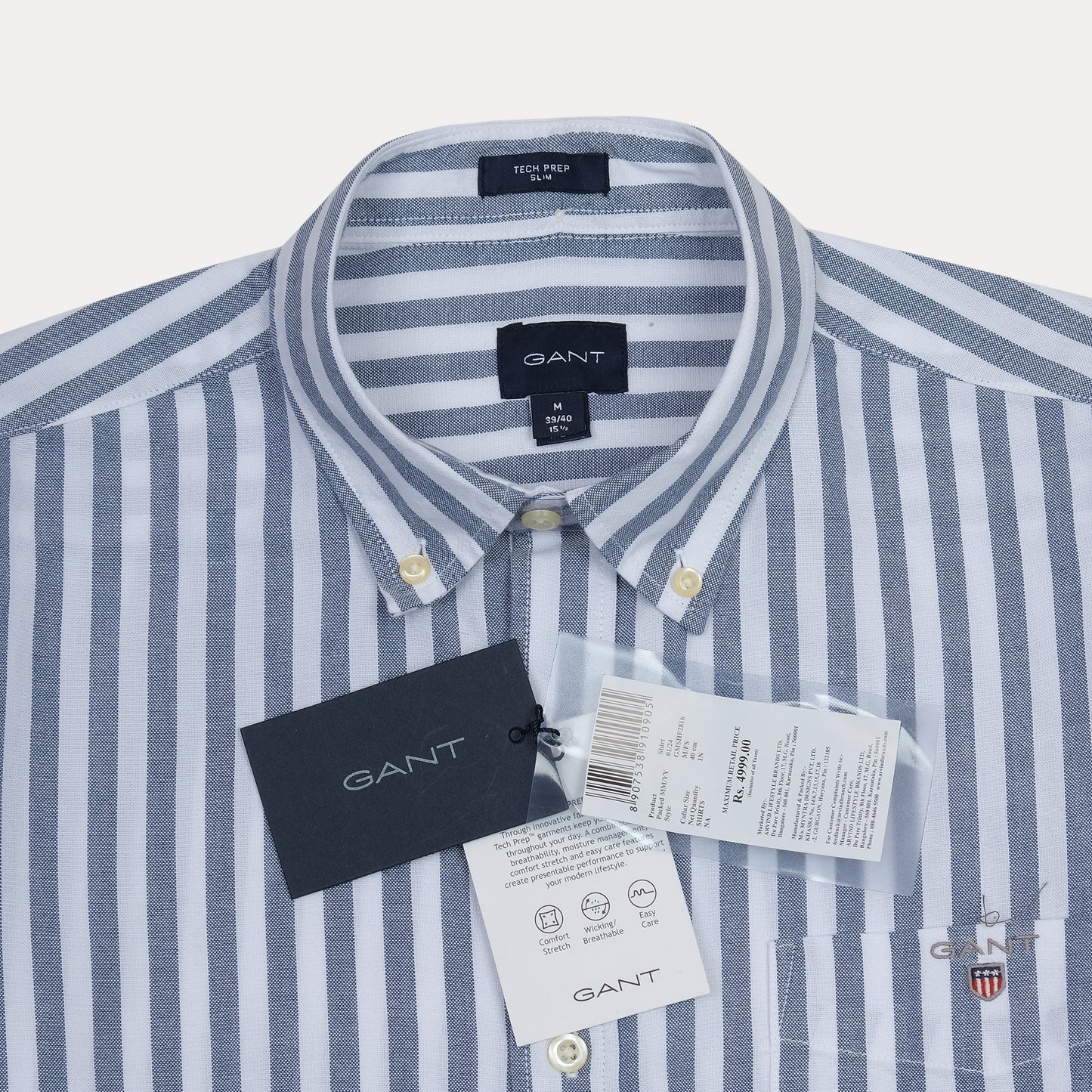 GANT Tranquil Azure Tailored Fit Long Sleeve Striped Shirt