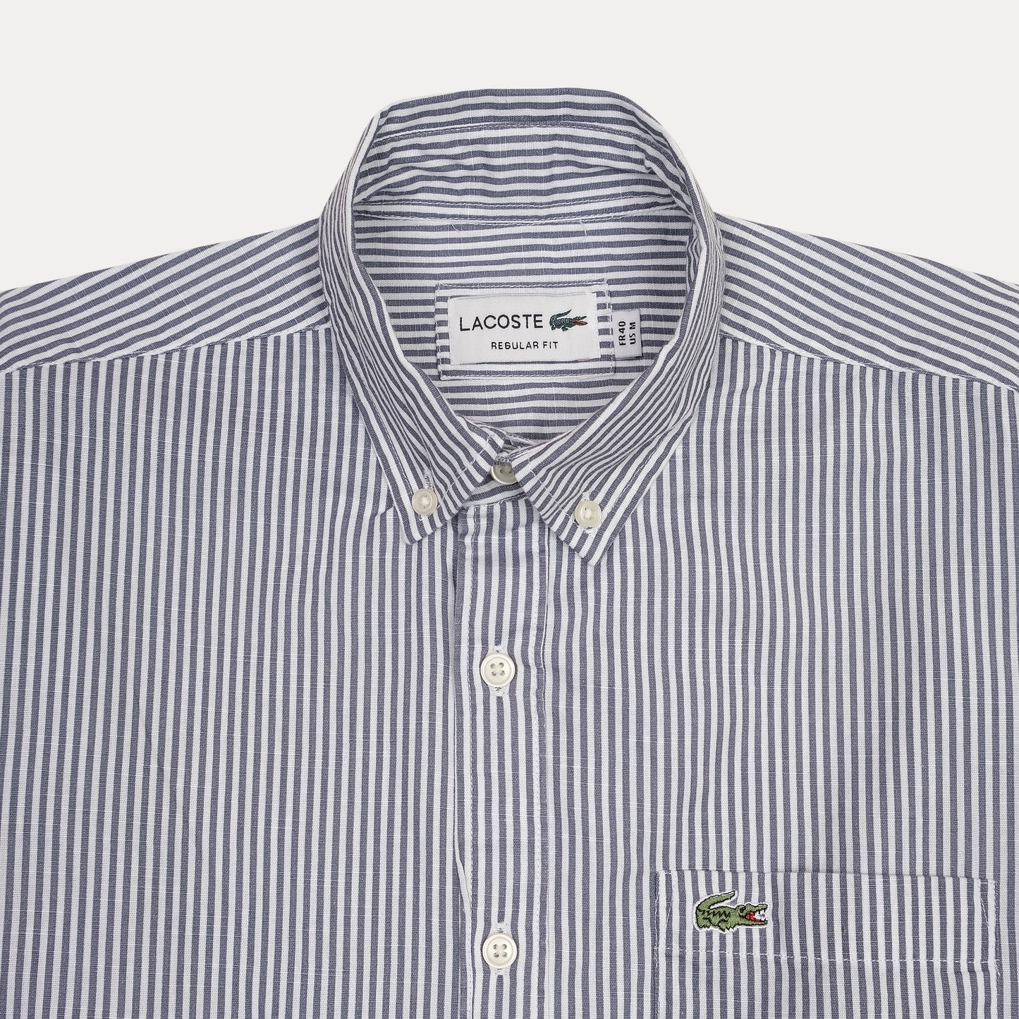 LACOSTE Oceanic Slate Tailored Fit Long Sleeve Striped Button-Up Shirt