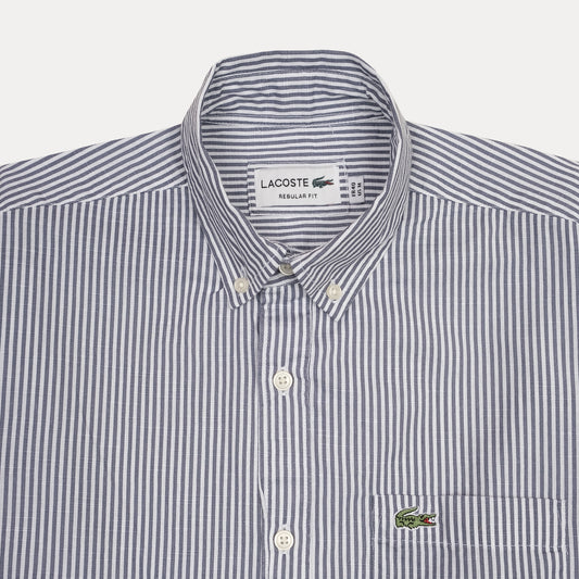 LACOSTE Oceanic Slate Tailored Fit Long Sleeve Striped Button-Up Shirt