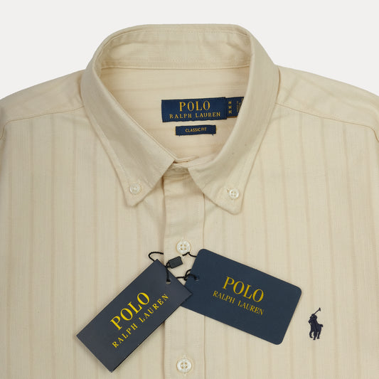 POLO RALPH LAUREN Silken Biscotti Tailored Fit Long Sleeve Striped Shirt