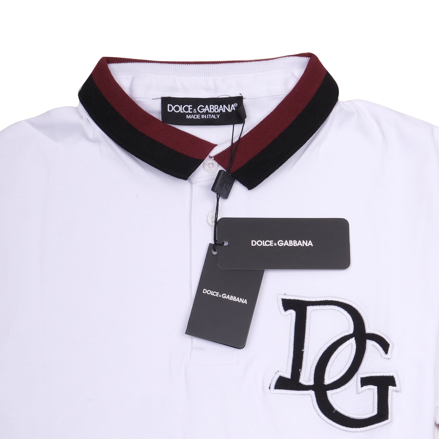 DOLCE&GABBANA White Polo with Burgundy Trim and Logo