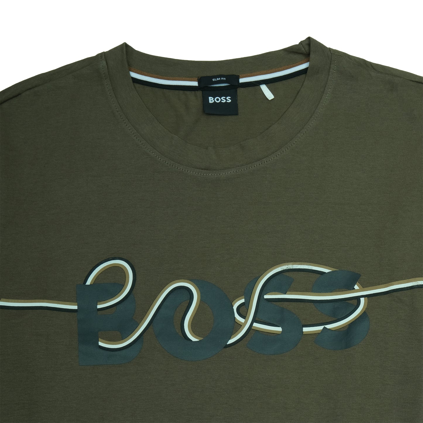 BOSS Olive Green Graphic Logo Casual T-Shirt