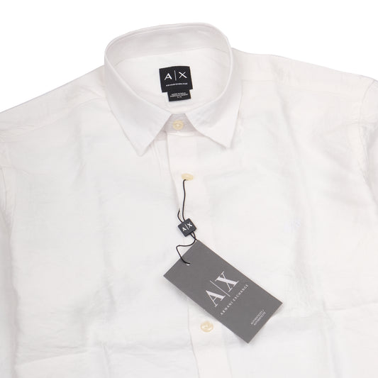 Armani Exchange Classic White Linen Long Sleeve Shirt