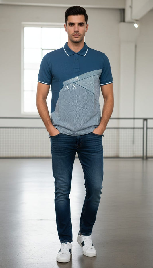 ARMANI EXCHANGE Celestial Teal Modern Fit Short Sleeve Piqué Polo Shirt