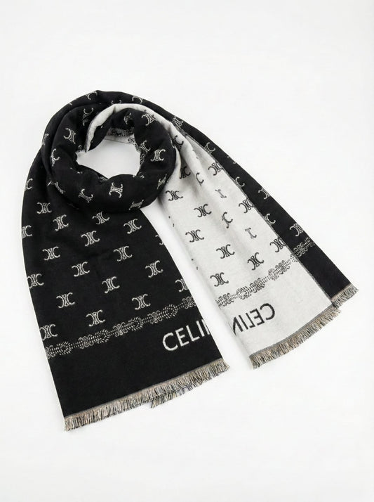 CELINE Monogrammed Wool Blend Scarf