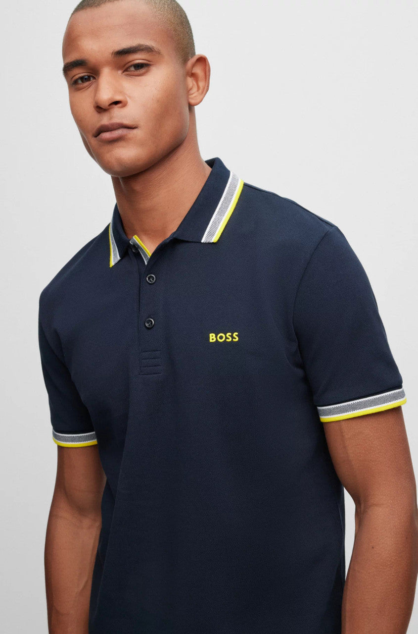BOSS Navy Blue Contrast Trim Classic Polo Shirt