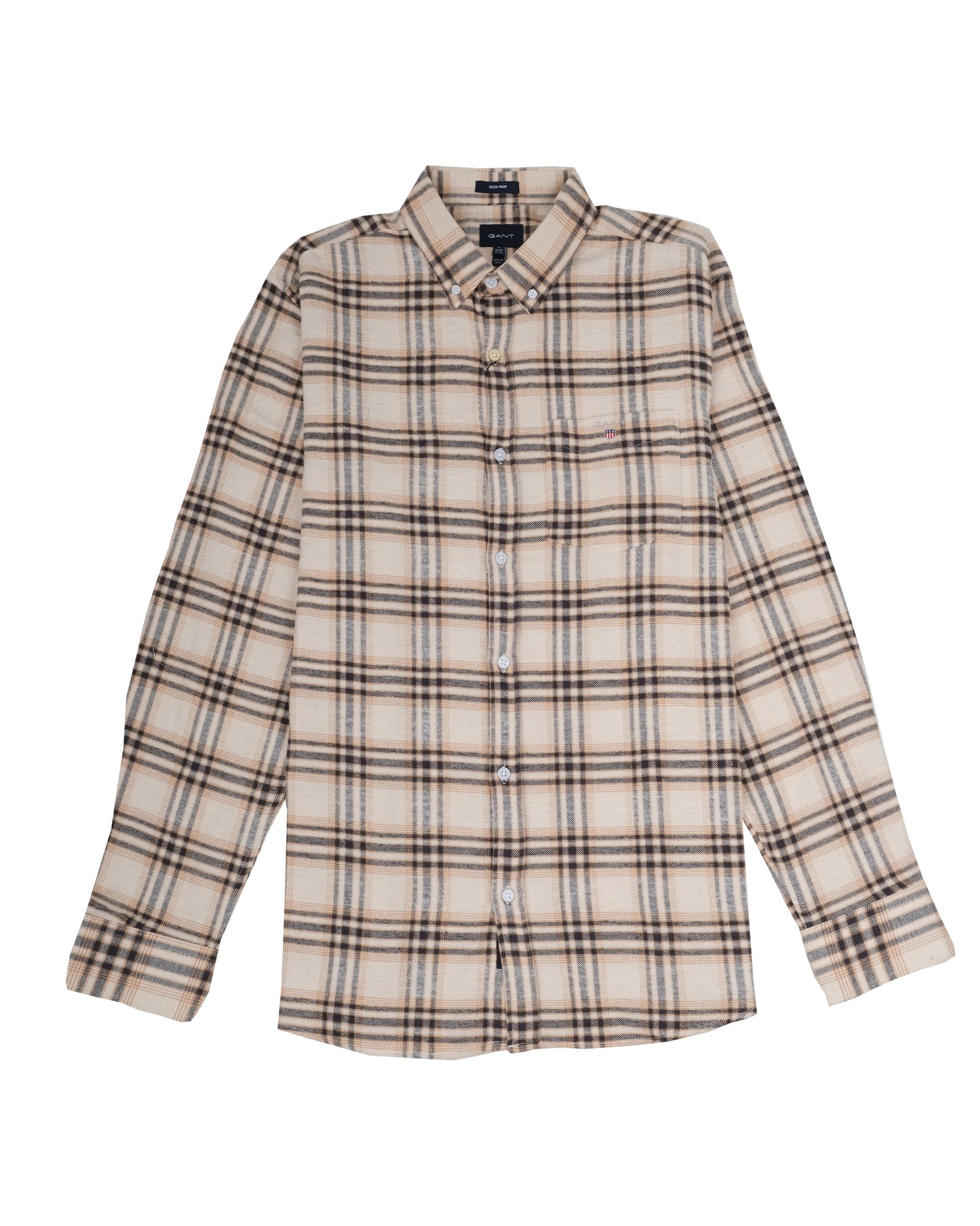 GANT Beige Brown Check Flannel Button-Down Long Sleeve Shirt