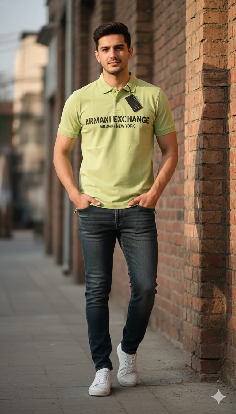 ARMANI EXCHANGE Men's Classic Fit Polo Shirt in Lime Green