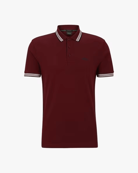 BOSS Maroon Contrast Trim Polo Shirt