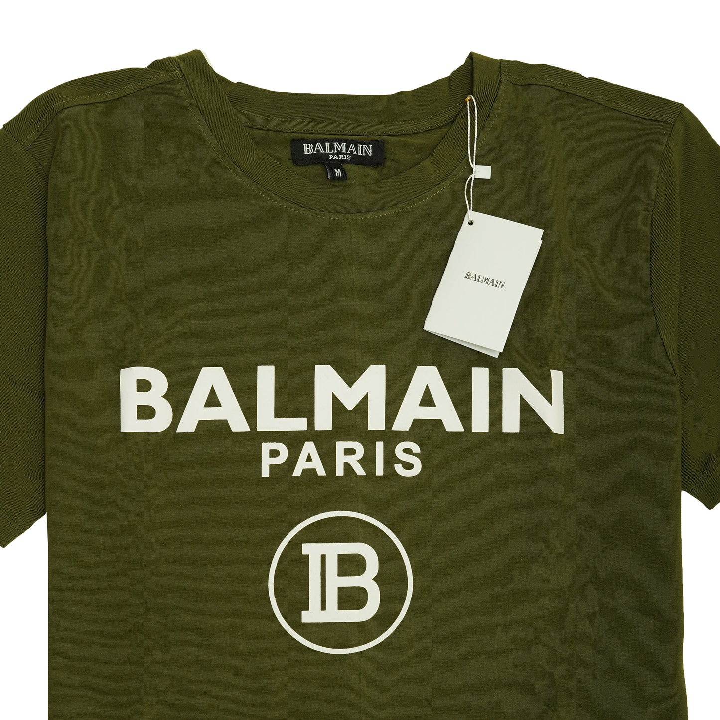 BALMAIN Olive Green Logo Print Classic T-Shirt