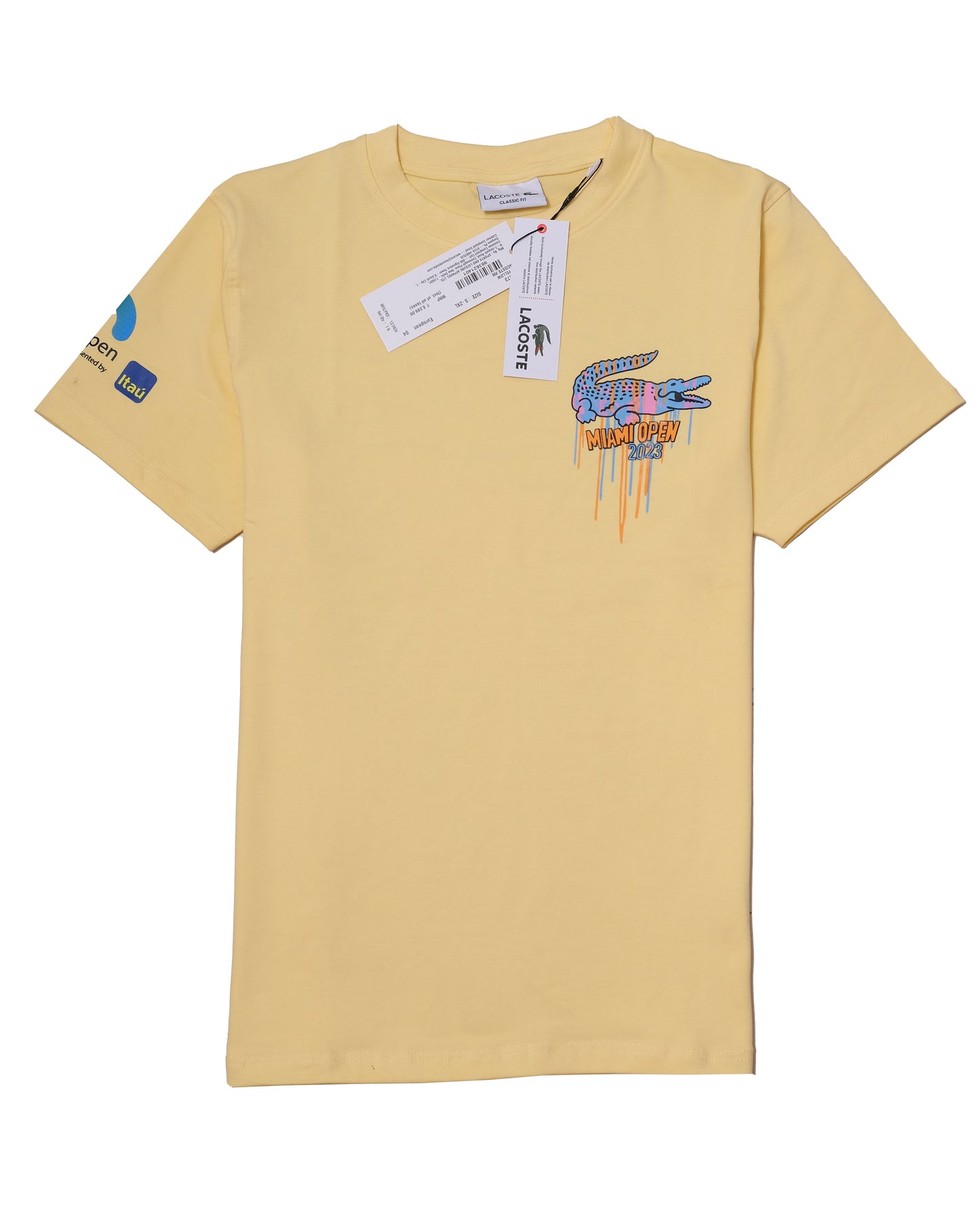 LACOSTE Miami Open 2023 Pastel Yellow Multicolor Croc Graphic T-shirt