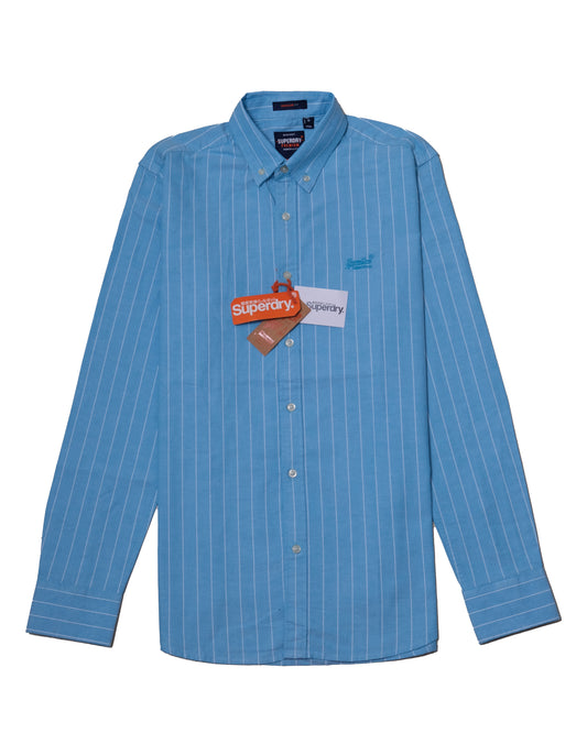 SUPERDRY Sky Blue Classic Pinstripe Oxford Long Sleeve Shirt