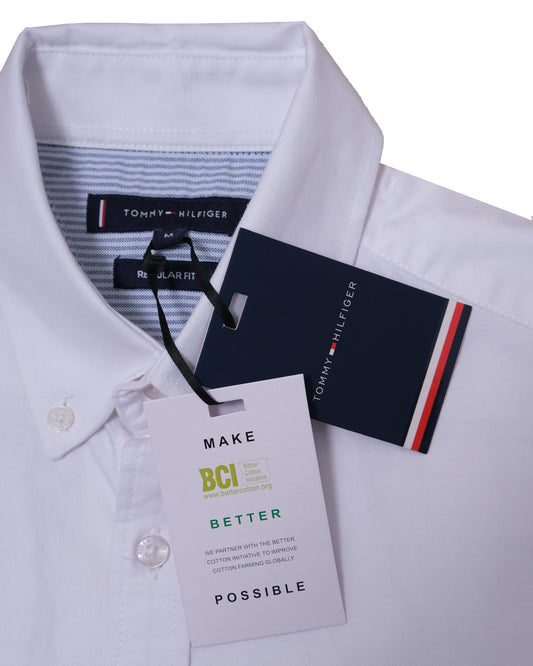 TOMMY HILFIGER White Embroidered Logo Crest Oxford Long Sleeve Shirt