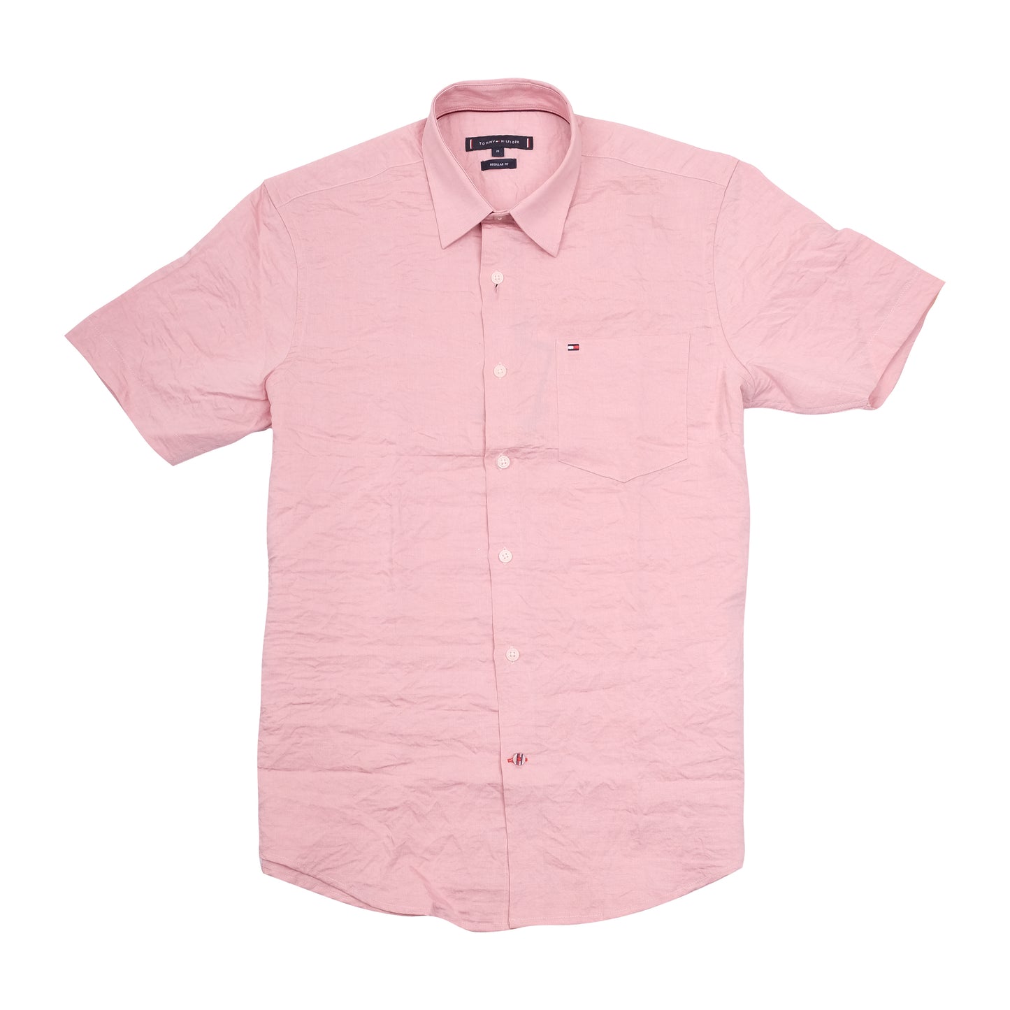 TOMMY HILFIGER Pink Crinkle Short Sleeve Casual Shirt