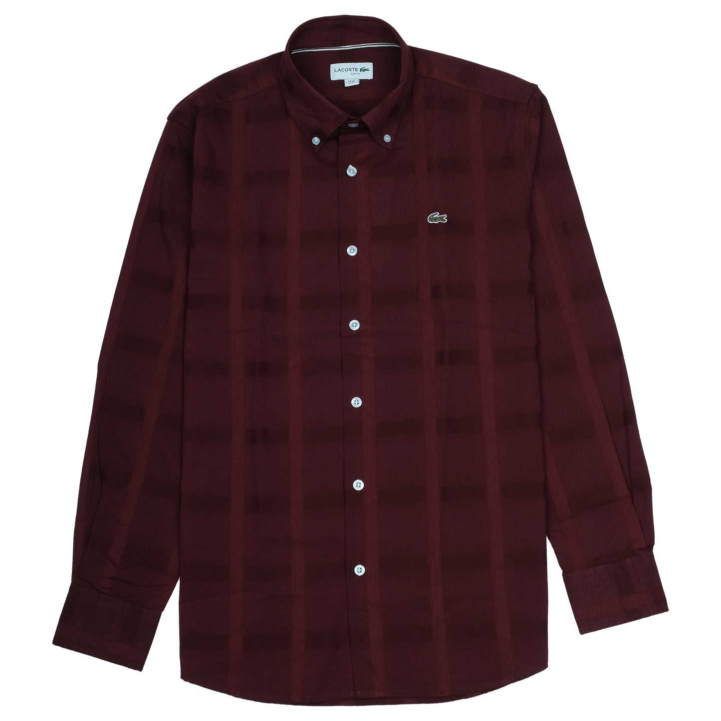 LACOSTE Burgundy Check Pattern Long Sleeve Button-Up Shirt