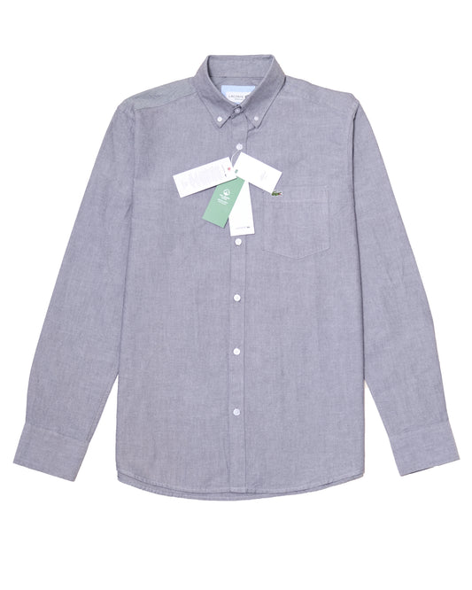 LACOSTE Grey Oxford Button-Down Long Sleeve Classic Fit Shirt