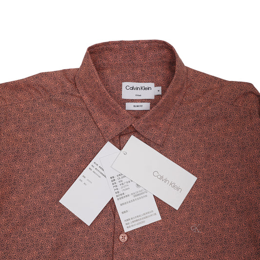 CALVIN KLEIN Nebulous Coral Luxe Fit Long Sleeve Textured Shirt