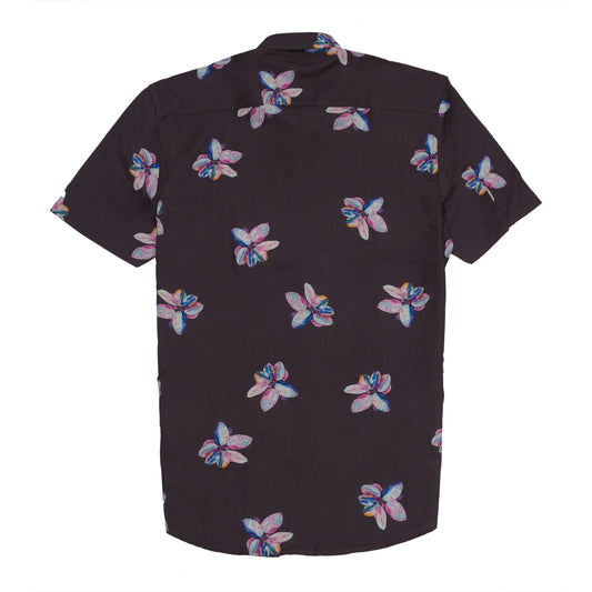 ZARA Dark Floral Print Short Sleeve Shirt