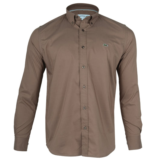 LACOSTE Earthy Walnut Classic Fit Long Sleeve Button-Up Shirt