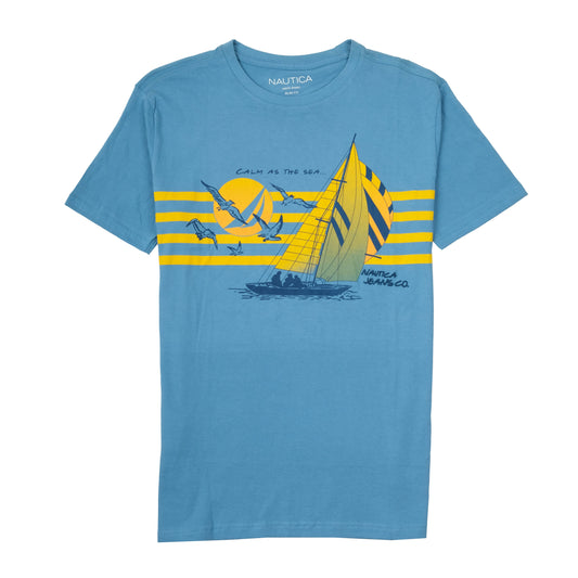 Nautica Blue Graphic Printed Round Neck T-shirt