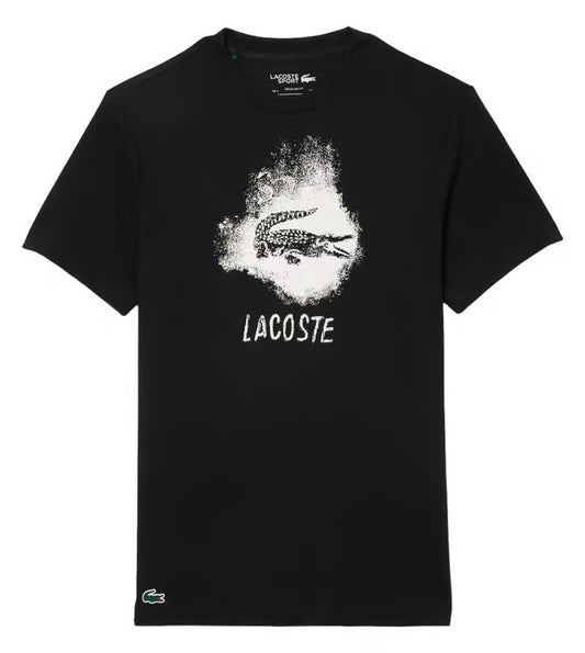 LACOSTE Black Graphic Crocodile Logo T-Shirt